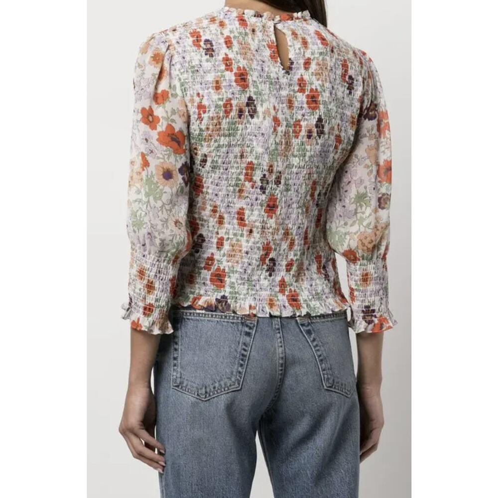 Veronica Beard White Floral Smocked Blouse with Orange and Purple Accents - Picture 2 of 7